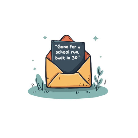 Hand-drawn illustration of an open envelope with a note inside, humorously stating 'Gone for a...