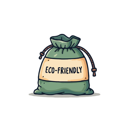 A green drawstring pouch labeled 'Eco-Friendly', symbolizing sustainable products and natural ingredients.のイラスト素材