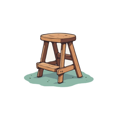 A charming, handcrafted wooden stool with a rustic design, placed on a patch of green grass.
