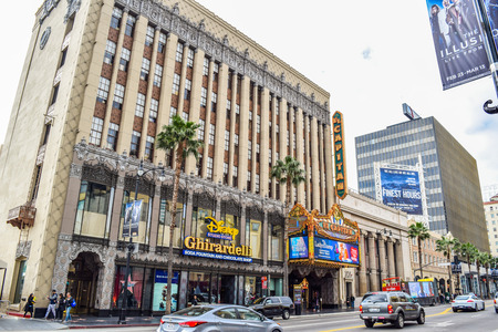 Los Angeles, California, USA . January 16, 2016: Walk of Fame at sunset on Hollywood Boulevard, abstract view of a buildingのeditorial素材