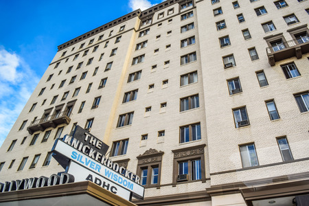 Los Angeles, California, USA . January 16, 2016: Walk of Fame at sunset on Hollywood Boulevard, abstract view of a buildingのeditorial素材