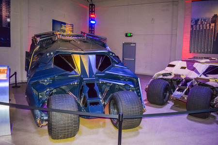 USA, California, Los Angeles, Hollywood, 17 Janua 2015: DC character batman, decorations, Batman sets, celebrity, character Batman, light batman, Batman plane, costume Batman, Batman bike, batman carのeditorial素材