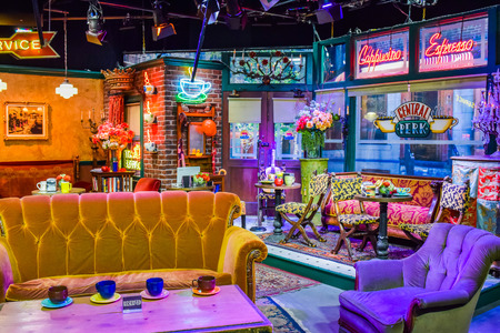 USA, CA, Los Angeles, Hollywood, 11 Janua 2015: Photo of Warner Bros inside views. Studio Tour Hollywood, VIP  TOUR. set lego city movie, Superman suit, decorations, studio Friends TV Show, recordingのeditorial素材