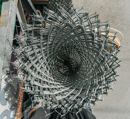 coil of barbed wire on the counter in the store . building materials store in the open airの写真素材