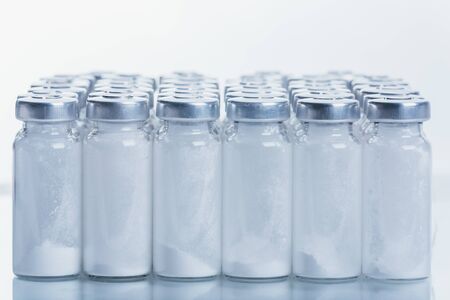 Glass medical ampoule vial for injection.
