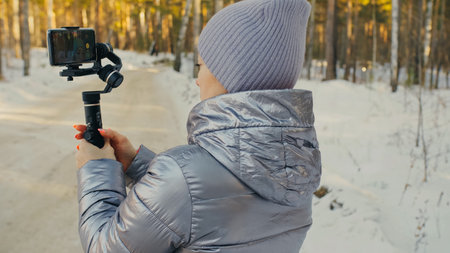 Woman Holding On Handheld Film 3-axis Gimbal Stabilization Devic