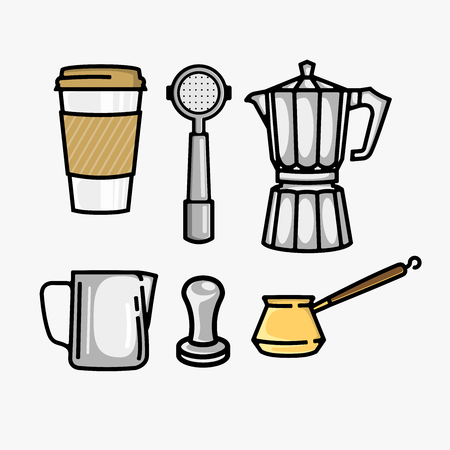 Coffee equipment vector bundle isolated on white backgroundのイラスト素材