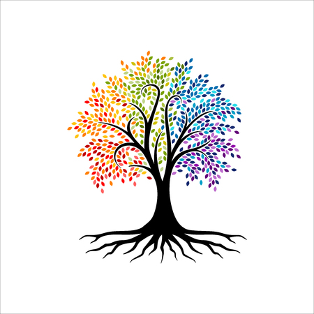 Abstract Tree, vibrant tree logo, owl tree logo design illustration isolated on white backgroundのイラスト素材