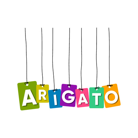Thank you in japanese language hanging words vector, colourful words vector, arigato vector isolated on white backgroundのイラスト素材