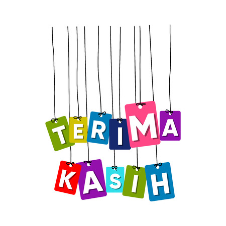 Thank you in Indonesian language hanging words vector, colourful words vector, terima kasih vector isolated on white backgroundのイラスト素材