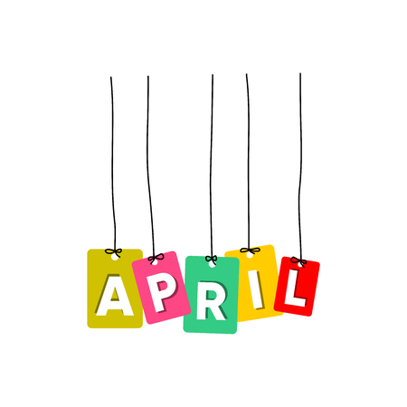 April hanging words vector, colourful words vector, name of months vector isolated on white backgroundのイラスト素材