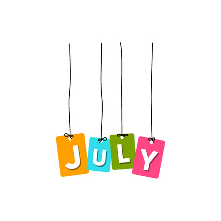 July hanging words vector, colourful words vector, name of months vector isolated on white backgroundのイラスト素材
