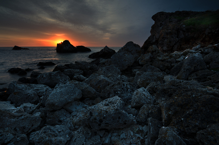 Beautiful sunrise over the seaの写真素材