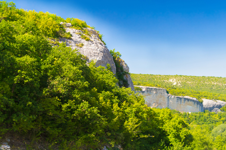 Rock over the canyon . Canyon in the mountains of Crimea.の写真素材