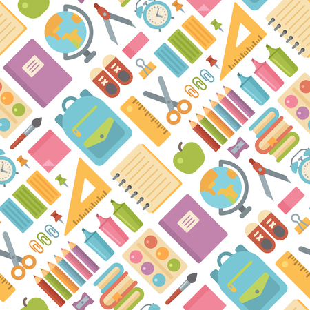 School items seamless pattern on white background. Back to schoolのイラスト素材