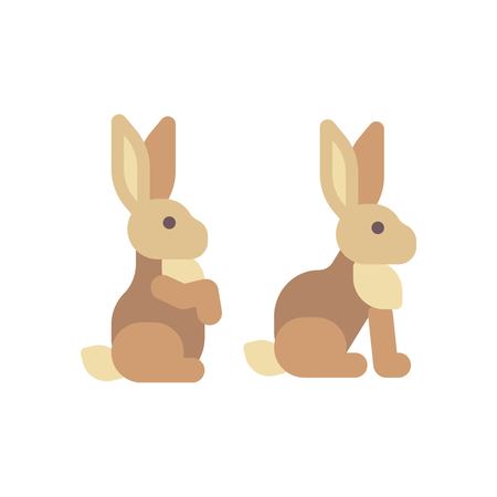 Cute brown rabbit sitting flat iconのイラスト素材