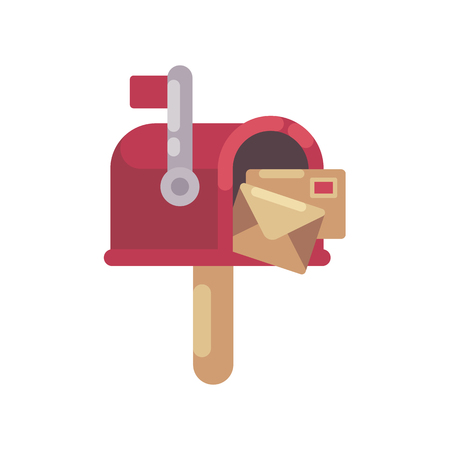 Red mailbox with letters flat illustration. Christmas mailbox iconのイラスト素材