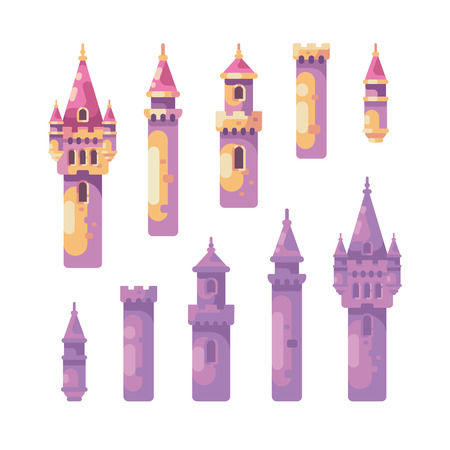 Fairy tale castle constructor. Set of medieval castle towers.のイラスト素材
