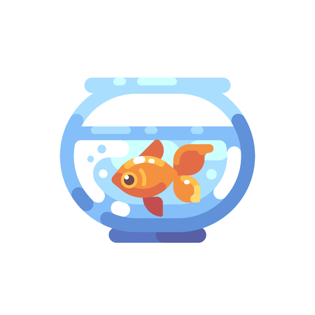 Fish tank flat icon. Round aquarium with goldfish flat illustration.のイラスト素材