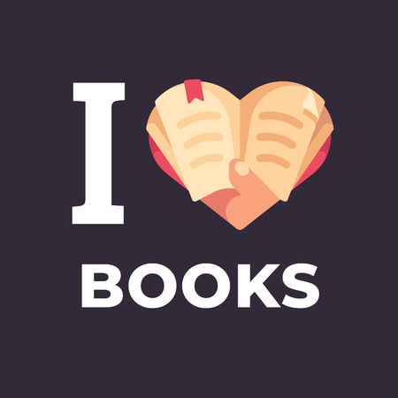 I love books flat illustration. Hand holding a book in the shape of a heart.のイラスト素材