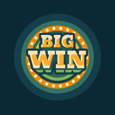 Big win casino green round retro sign flat illustrationのイラスト素材