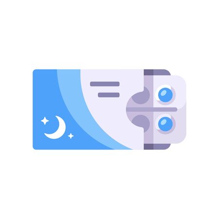 Blue sleep tablets pack. Blister with pills in a box flat illustrationのイラスト素材