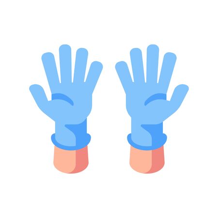 Two hands in medical gloves flat illustration. Open palms in blue glovesのイラスト素材