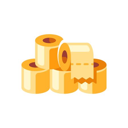 Pile of yellow toilet paper rolls flat illustration. Hygienic paper tissues stackのイラスト素材
