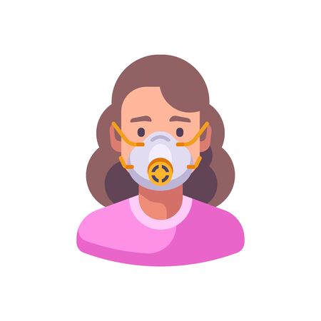 Woman in N95 face mask with a gauge. Virus protection flat illustrationのイラスト素材