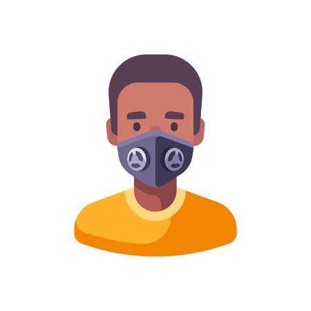 African American man in black N99 face mask. Virus protection flat illustrationのイラスト素材