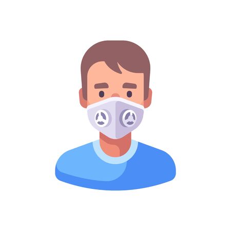 Man in white N99 face mask. Virus protection flat illustration.のイラスト素材