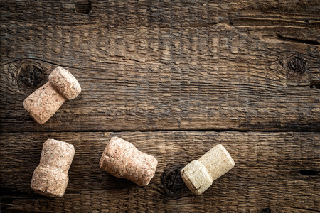 Wine bottle corks on the wooden backgroundの写真素材