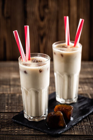 summer drink iced coffee with milkの写真素材