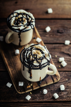 hot chocolate or irish coffee or cocoa drink with whipped creamの写真素材