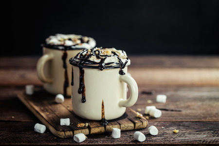 hot chocolate or irish coffee or cocoa drink with whipped creamの写真素材