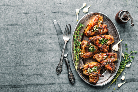 fresh roasted chicken wingsの写真素材