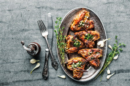 fresh roasted chicken wingsの写真素材