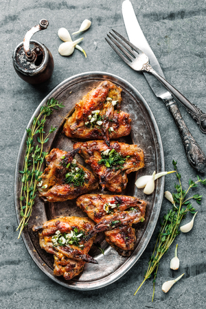 fresh roasted chicken wingsの写真素材