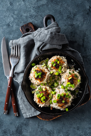 meatballs baked in sour cream sauce in panの写真素材