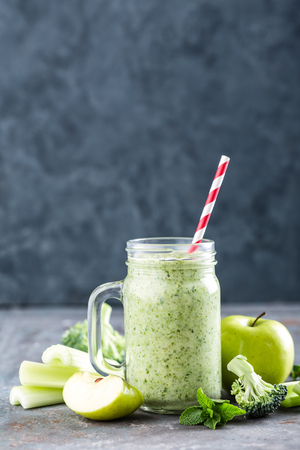 green smoothie with celery, broccoli, apple. healthy diet eating, superfoodの写真素材