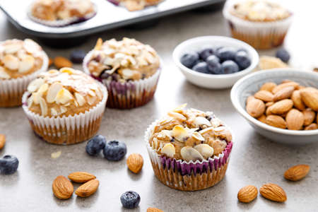 Almond blueberry muffins cupcakes dessertの写真素材