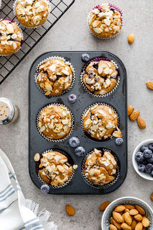 Almond blueberry muffins cupcakes dessertの写真素材