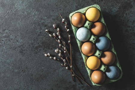Easter eggs painted with dye of natural ingredientsの写真素材