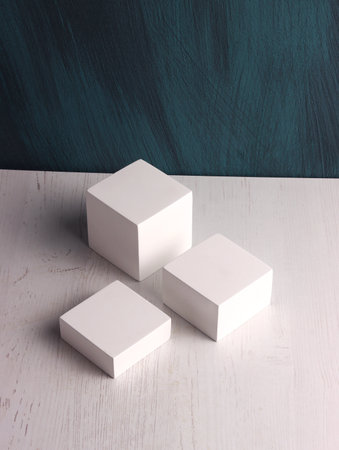 box mock up square photo product cube realistic white smart object packaging background board shadowの写真素材