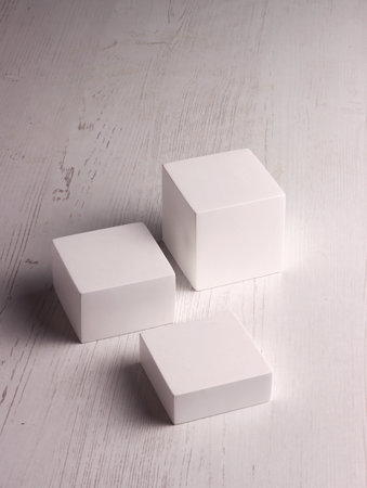 box mock up square photo product cube realistic white smart object packaging background board shadowの写真素材