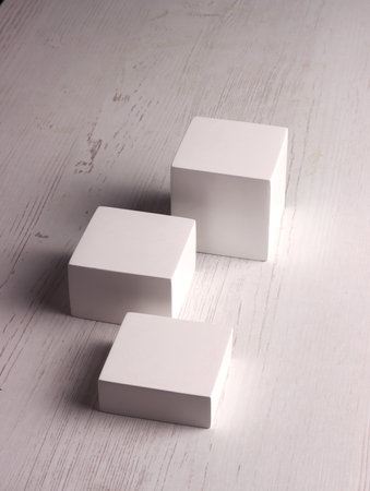 box mock up square photo product cube realistic white smart object packaging background board shadowの写真素材