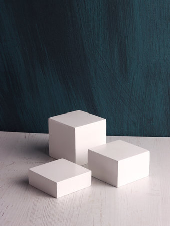 box mock up square photo product cube realistic white smart object packaging background board shadowの写真素材