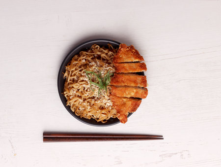 fried noodle mie goreng food photo ayam culinary top spicy ingredient indonesia mealの写真素材