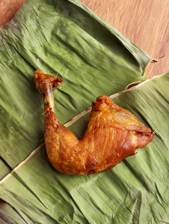 ayam goreng fried chicken indonesian homemade herbs asian plate cooking nasi food wood culinary hotの写真素材