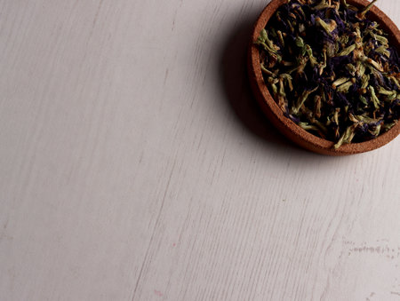 butterfly pea tea petal violet herbal antioxidant blue purple drink relax beverage photoの写真素材